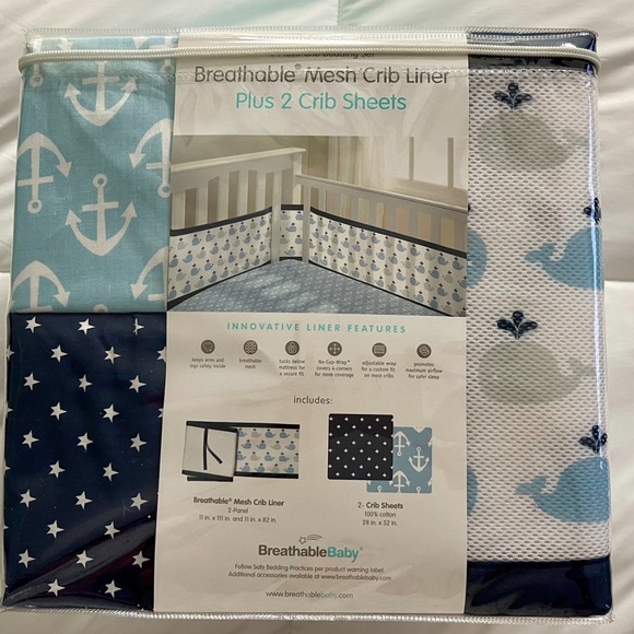 Breathable Baby Mesh Crib Liner Set with Two Matching Sheets - Picture 2 of 3